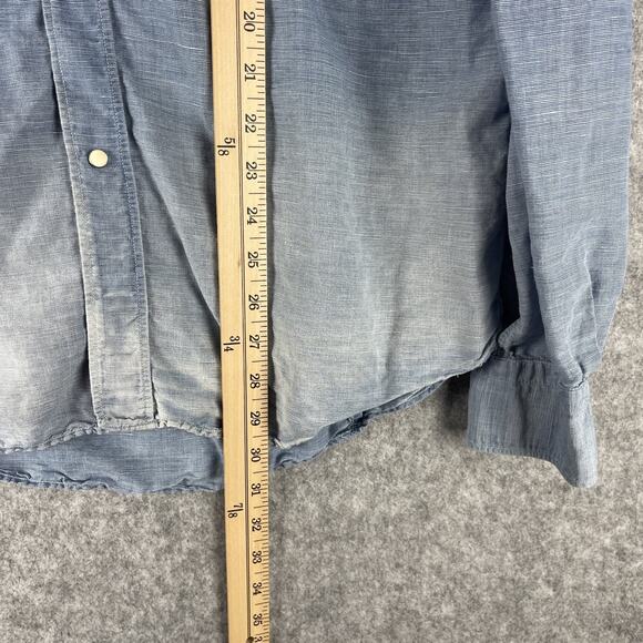 Culturata Linen Blend Western Shirt Men Large 16.5 42 Blue Faded Pearl Snap Itay - Picture 5 of 13